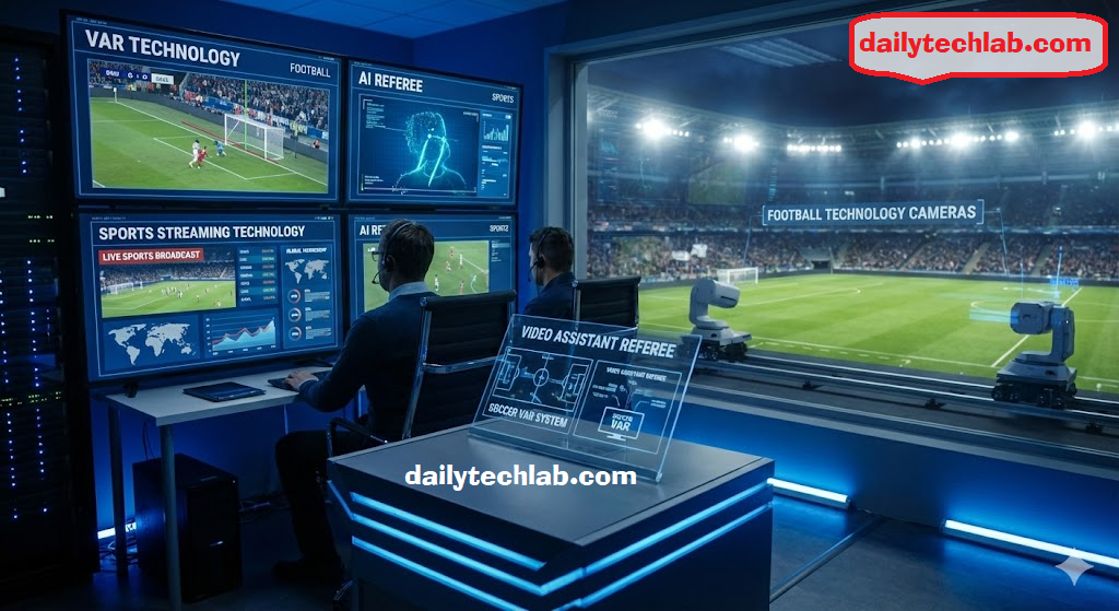 "VAR technology football"
"AI referee sports"
"sports streaming technology"
"video assistant referee"
"soccer VAR system"
"sports technology stadium"
"live sports broadcast"